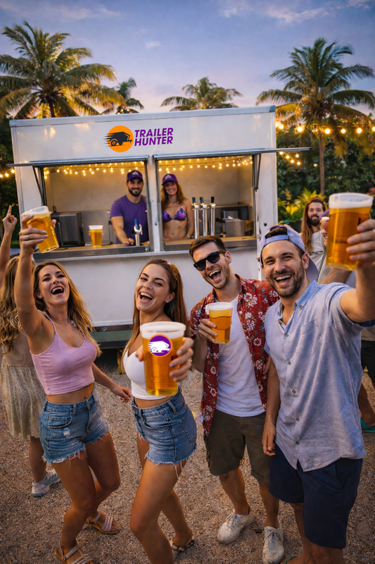 TRAILER HUNTER Bieranhänger - 1.3000 kg Kofferanhänger mit Verkaufsklappen - Gebremst