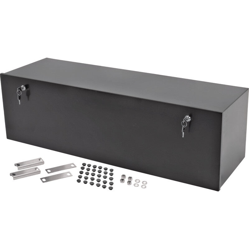 Schwarze BAWER Deichselbox aus Stahlblech, 1000 mm breit, mit Befestigungssatz