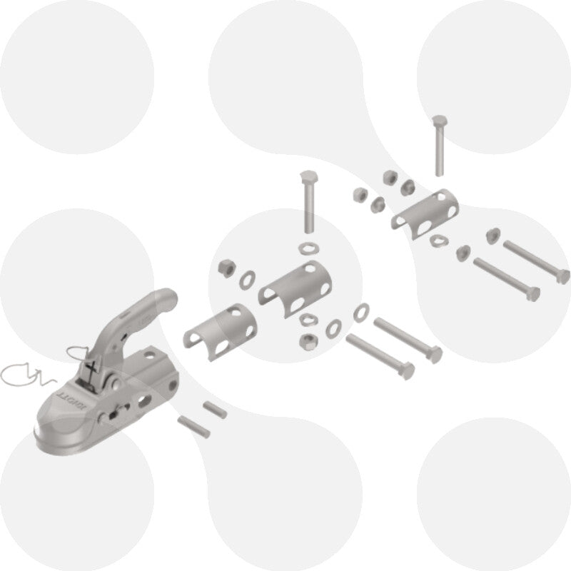 KNOTT Zugkugelkupplung K30U mit Handhebel, Steckerhalter, Distanzblechen und Schraubmaterial