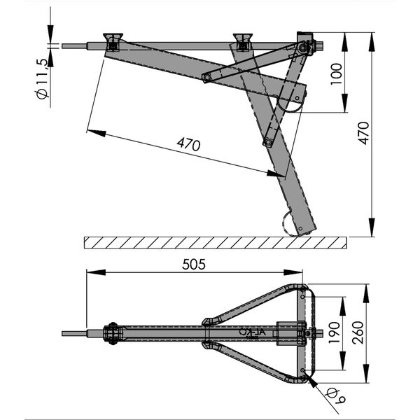 AL-KO Steckstütze klappbar COMPACT kurz 800 kg, Ausdrehlänge 470 mm