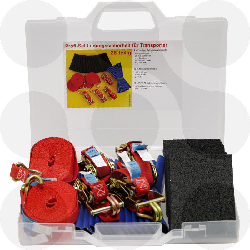 Ladungssicherungs-Set mit 4 Ratschen-Zurrgurten 25 mm × 6 m, Anti-Rutschmatten und Abriebschutz