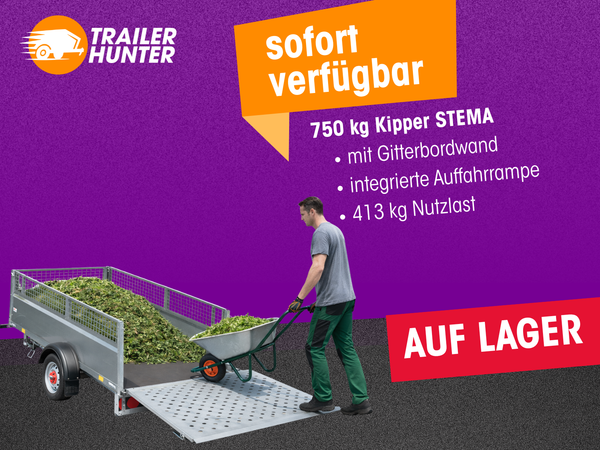 Kipper mit Gitterbordwand 750 kg von STEMA - Nutzmaß (L × B ): 301 × 128