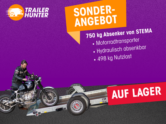 Motorradanhänger absenkbar 750 kg von STEMA - Nutzmaß (L × B ): 251 × 128