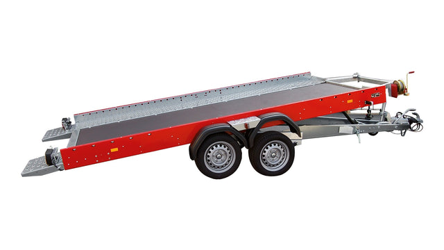 STEMA Fahrzeugtransporter FTAK 35-40-21.2, Tandemachser 3500 kg mit ausgezogenen Auffahrrampen