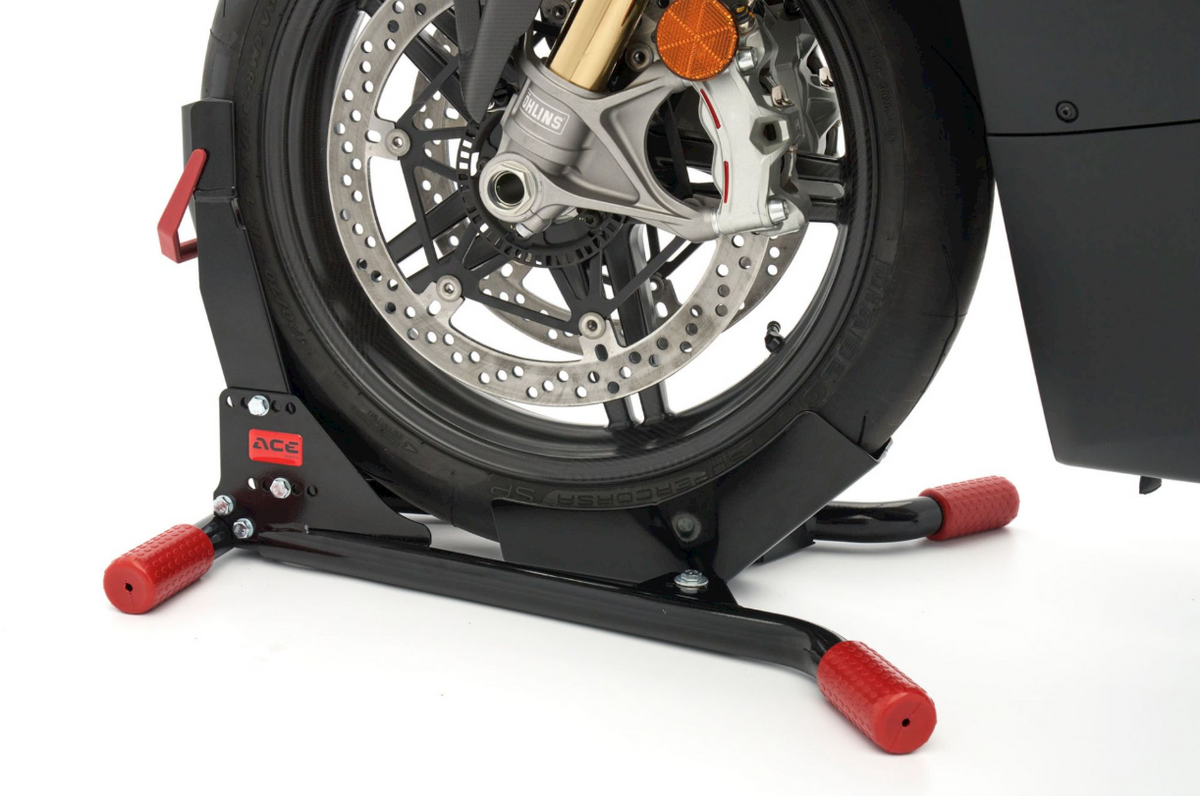 ACEBIKES SteadyStand Motorradstandschiene mit Wippe für Reifen 90–130 mm