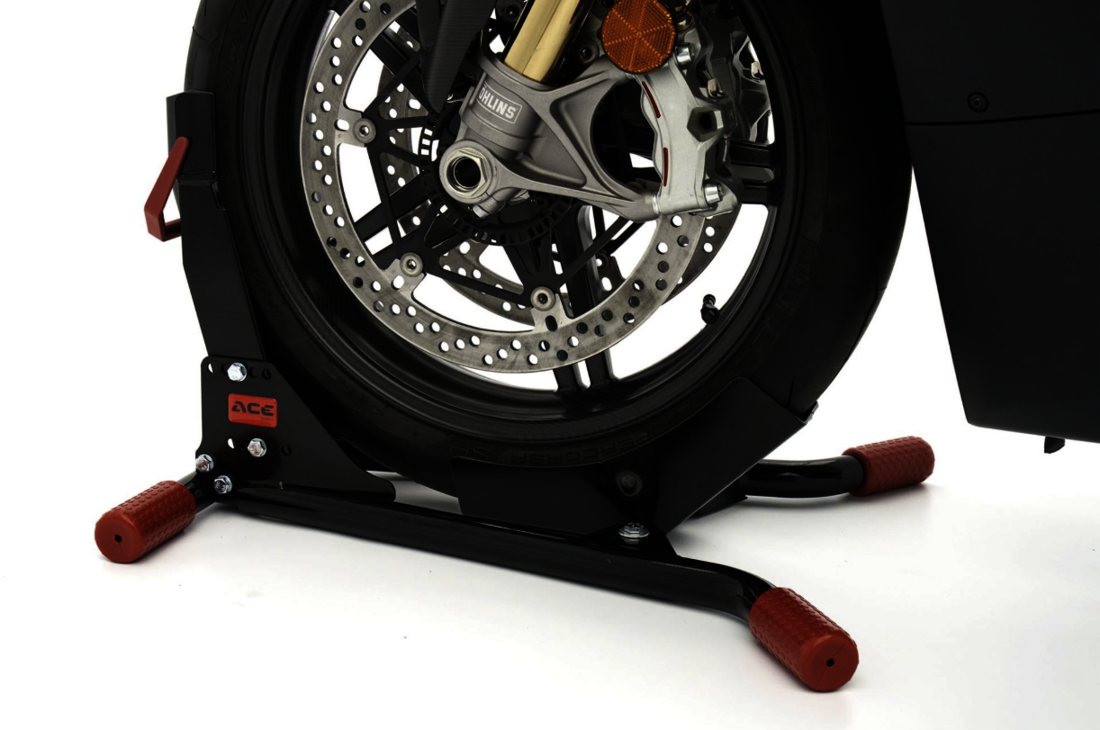 ACEBIKES Kurze Motorradstandschiene mit Wippe – SteadyStand für Reifen 90-130 mm, 15-19 Zoll