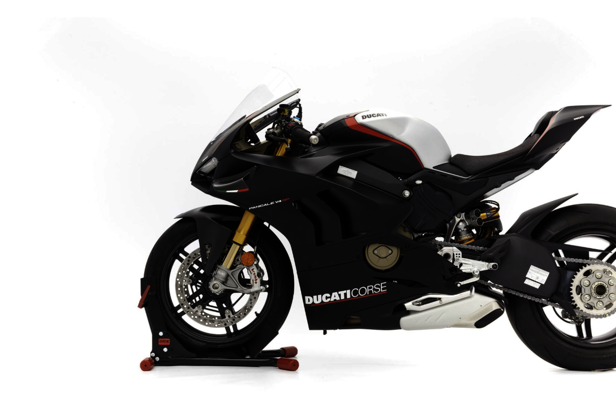 ACEBIKES Kurze Motorradstandschiene mit Wippe – SteadyStand für Reifen 90-130 mm, 15-19 Zoll