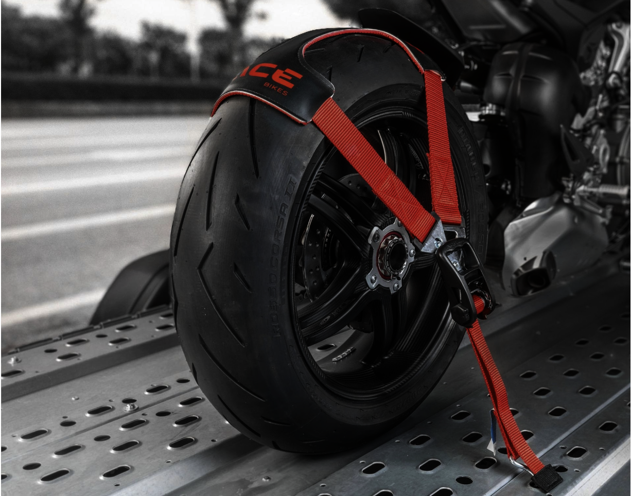 ACEBIKES TyreFix Pro ZGMO6 – Motorrad-Zurrgurt-Set mit Druckratsche, 50 mm, für Vorder- & Hinterrad