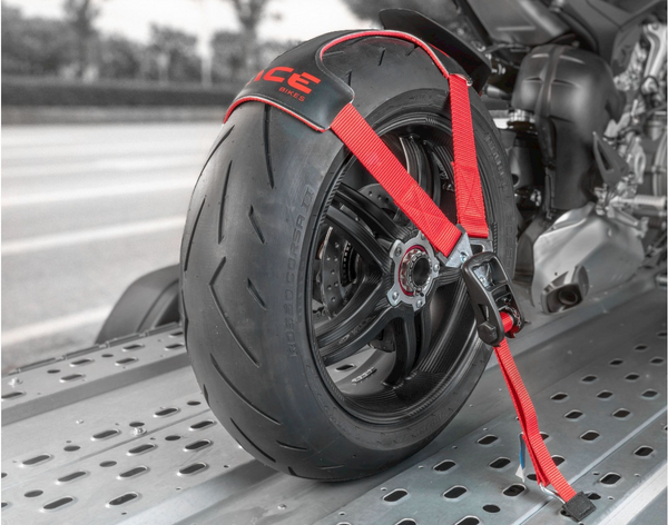ACEBIKES TyreFix Pro Motorrad-Zurrgurt-Set mit Druckratsche für Vorder- und Hinterrad