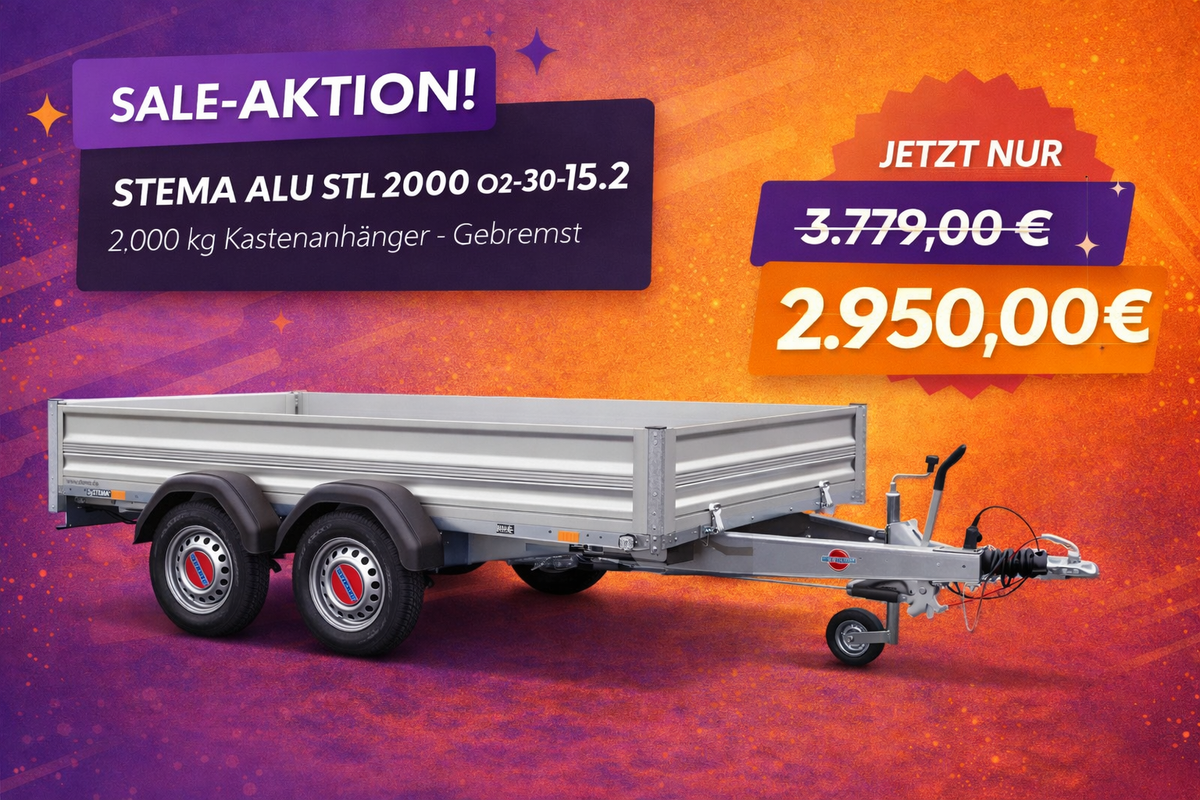STEMA Kastenanhänger 2.000 kg Alu – gebremst – Nutzmaß 301 × 153 cm