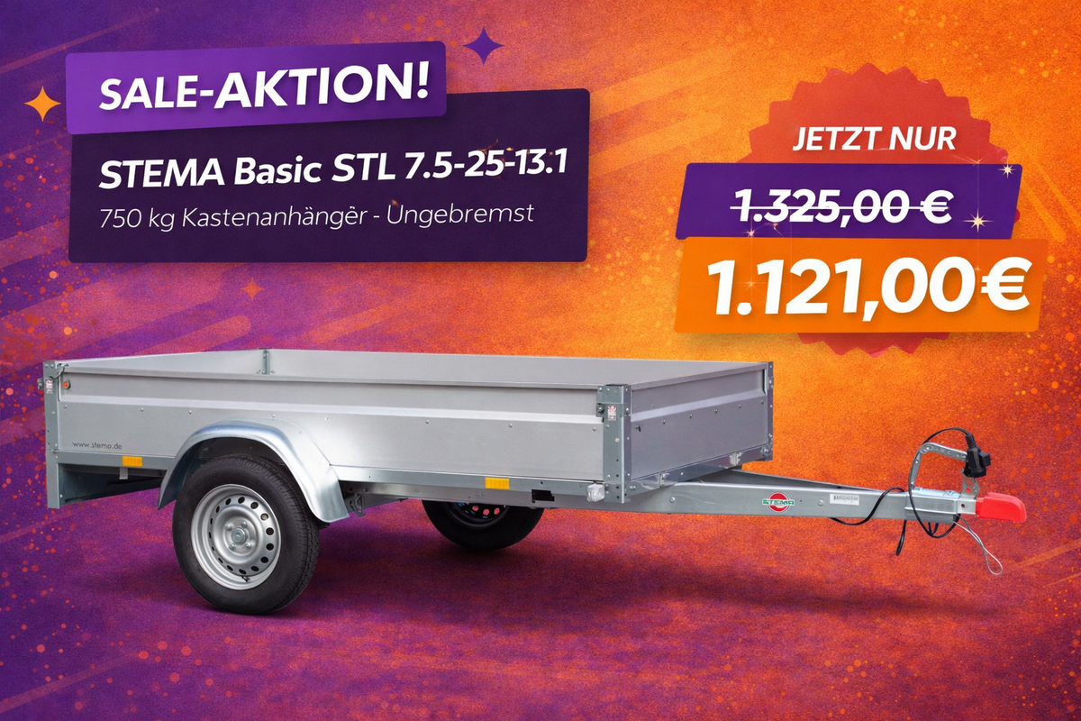 Kastenanhänger 750 kg Tieflader von STEMA - Nutzmaß (L × B): 251 × 128 cm