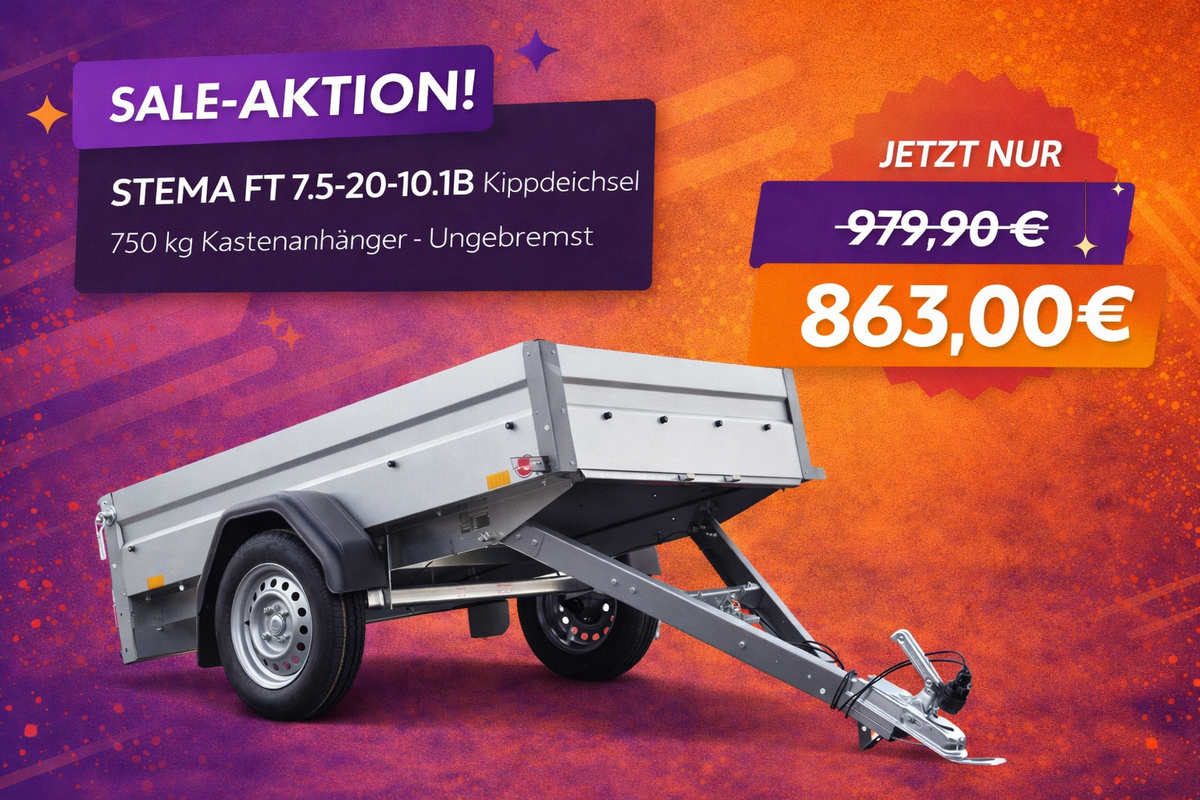 Kastenanhänger 750 kg Tieflader mit Kippdeichsel von STEMA - Nutzmaß (L × B): 201 × 108 cm