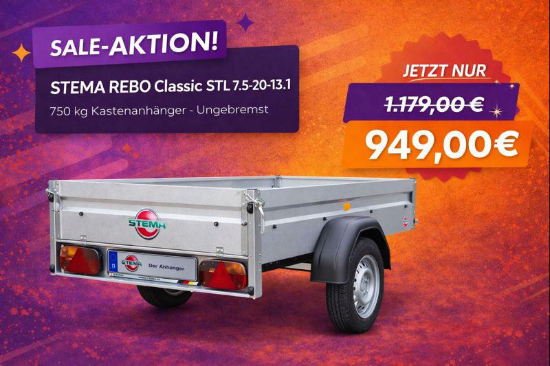 STEMA Kastenanhänger 750 kg – ungebremst – Nutzmaß 201 × 108 cm