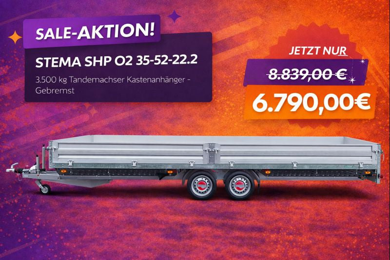 Kastenanhänger 3.500 kg Tandemachser - Nutzmaße: 510 × 214 cm