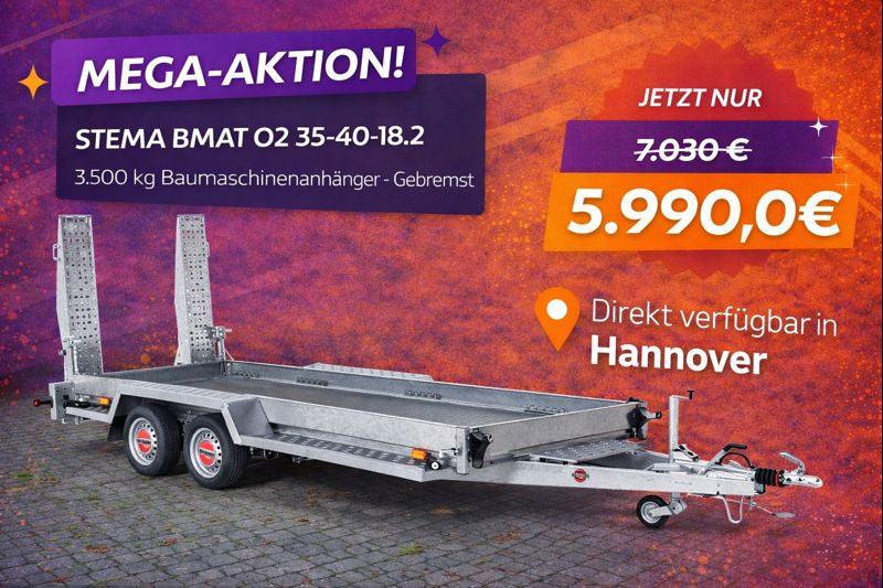 Baumaschinenanhänger 3.500 kg von STEMA - Nutzmaß (L × B): 400 × 180 cm