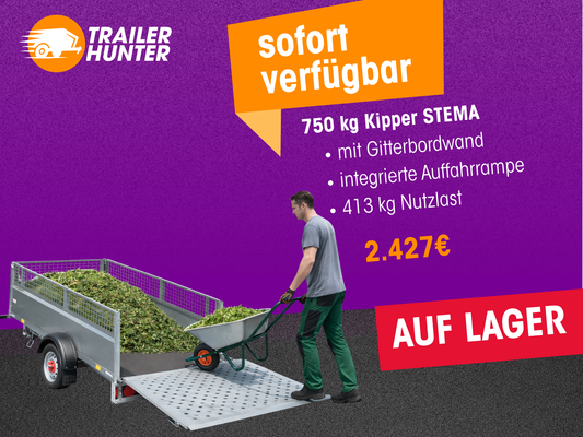 Kipper mit Gitterbordwand 750 kg von STEMA - Nutzmaß (L × B ): 301 × 128