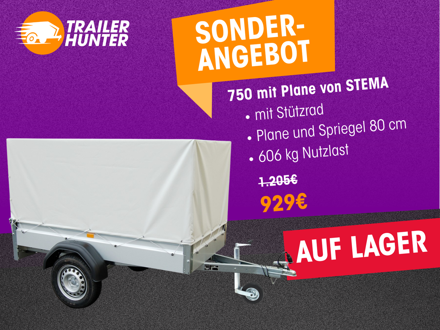 Planenanhänger 750 kg von STEMA - Nutzmaß (L × B x H): 201 × 108 x 167 cm