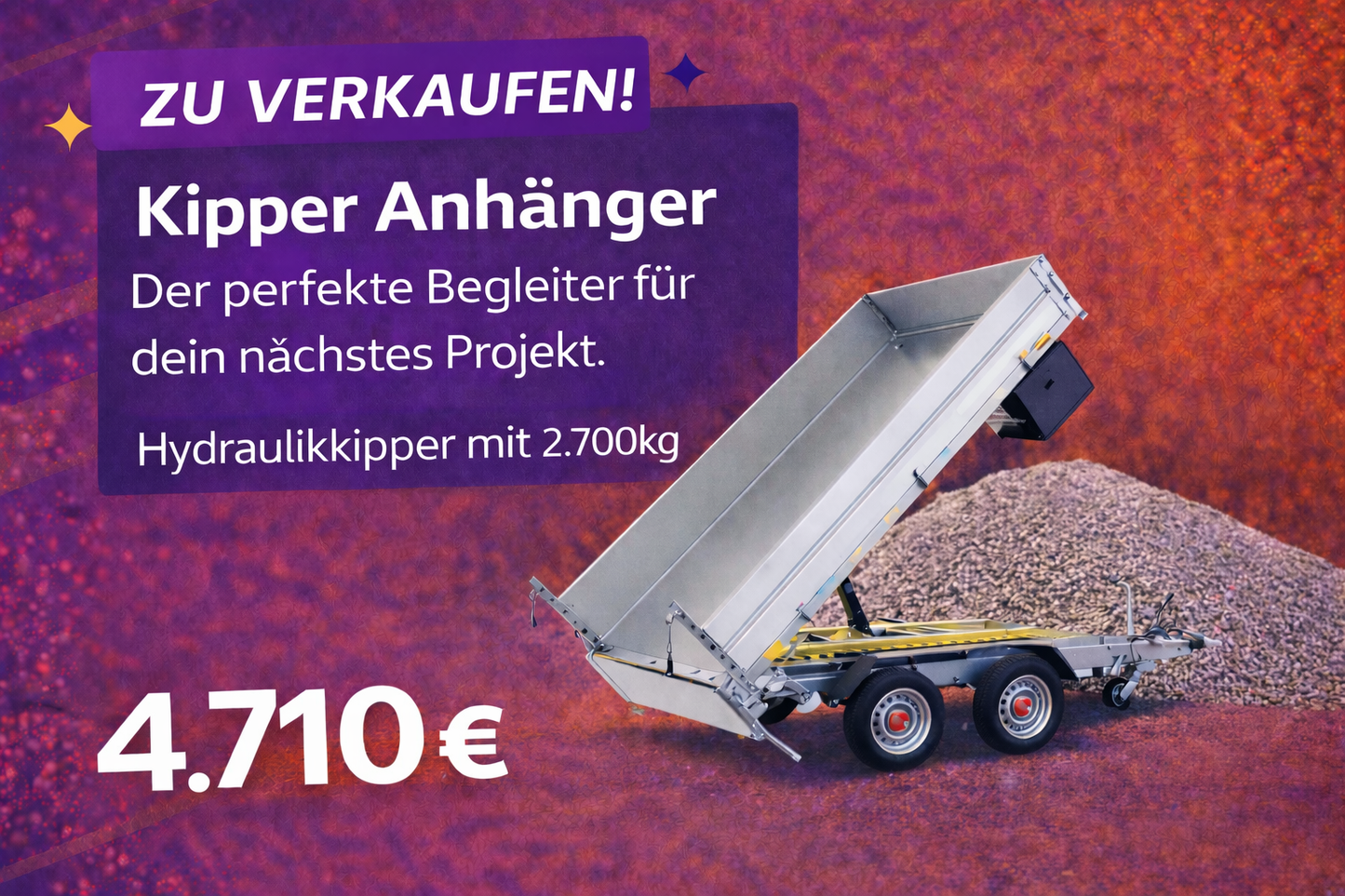 Kipper Anhänger 2.700 kg Hochlader von STEMA - Nutzmaß (L × B): 271 × 153 cm