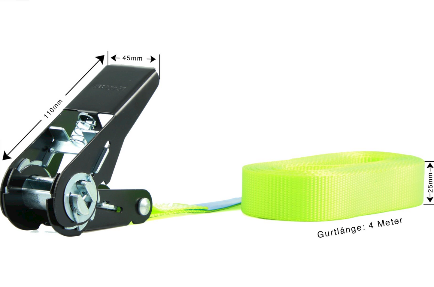 Zurrgurte 4er Set 4 m – 25 mm LC 900 daN Neon-Gelb