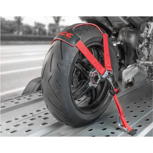 ACEBIKES TyreFix Pro Motorrad-Zurrgurt-Set mit Druckratsche für Vorder- und Hinterrad