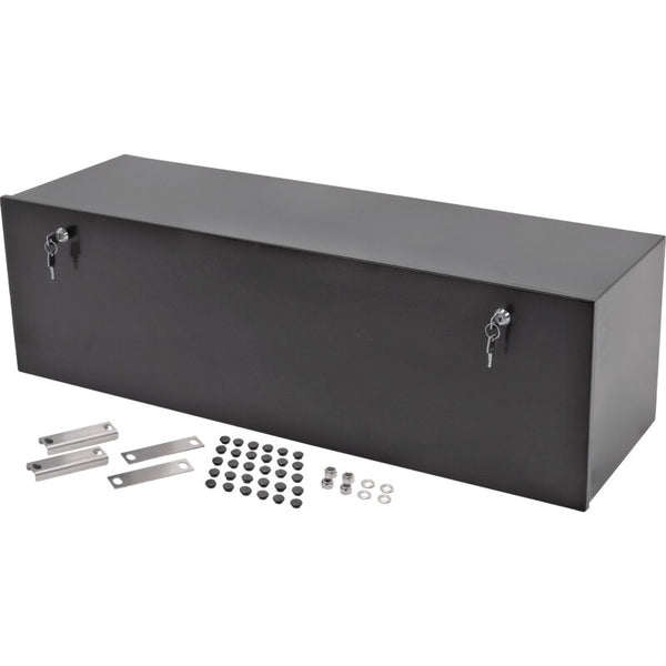 Schwarze BAWER Deichselbox aus Stahlblech, 1000 mm breit, mit Befestigungssatz