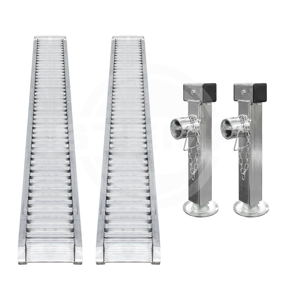 Aluminiumrampen inklusive Gleitschiene und Teleskopkurbelstützen für Hochlader 511 und 611 cm Plattformlänge (Scharniere Ø12mm) ab ca. Mitte 2022